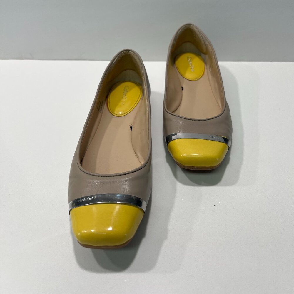 Taupe/Yellow Trim Calvin Kein Flat Shoes
